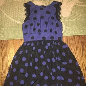 UNWORN Anthropologie blue & black polka dot dress